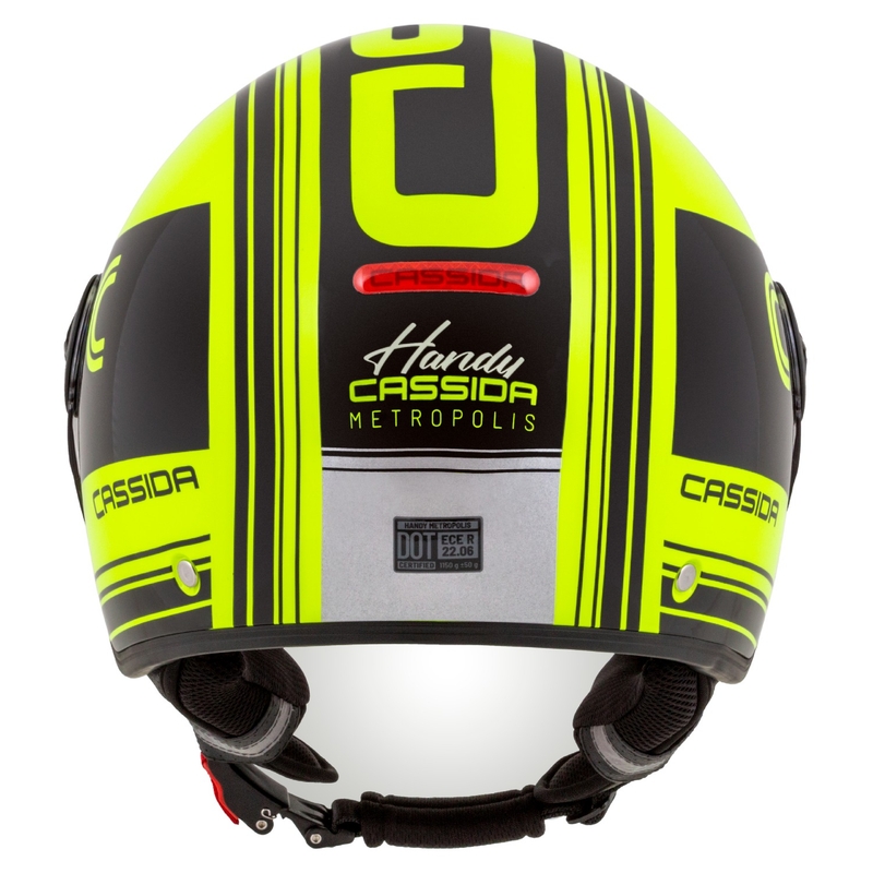 Kask motocyklowy otwarty Cassida Handy Metropolis Safety fluo żółto-czarno-odblaskowy szary.