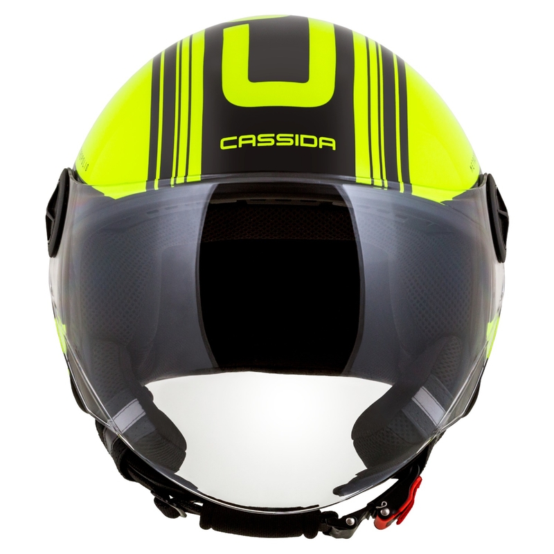 Kask motocyklowy otwarty Cassida Handy Metropolis Safety fluo żółto-czarno-odblaskowy szary.