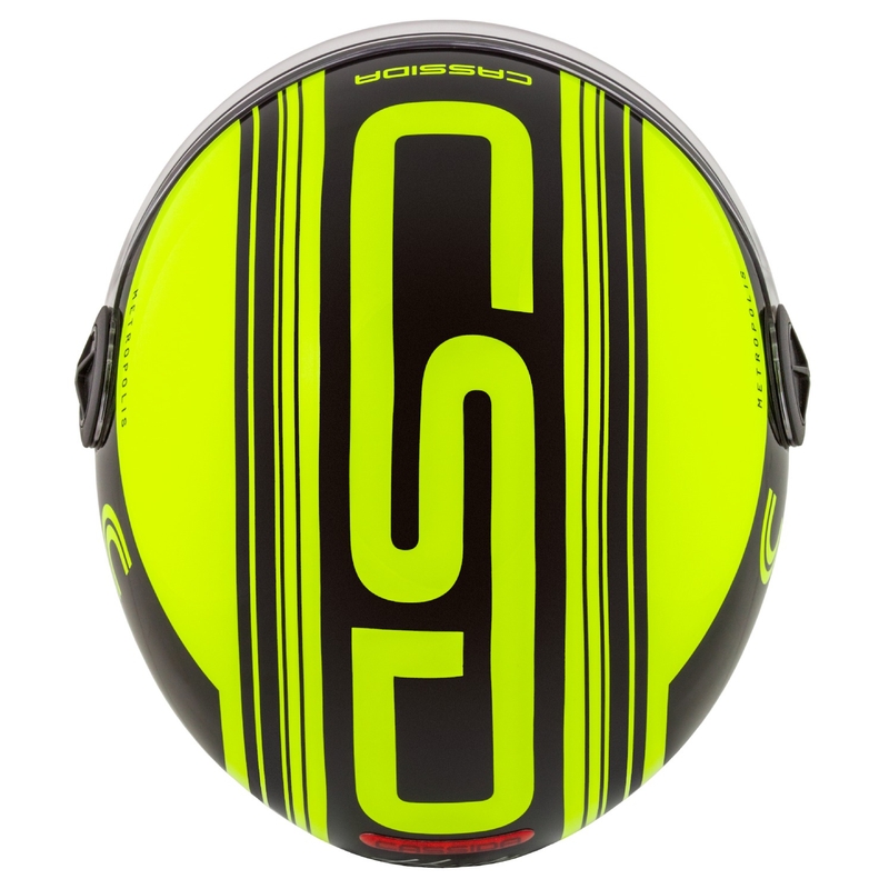 Kask motocyklowy otwarty Cassida Handy Metropolis Safety fluo żółto-czarno-odblaskowy szary.