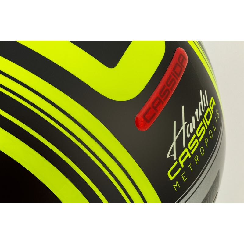 Kask motocyklowy otwarty Cassida Handy Metropolis Safety fluo żółto-czarno-odblaskowy szary.