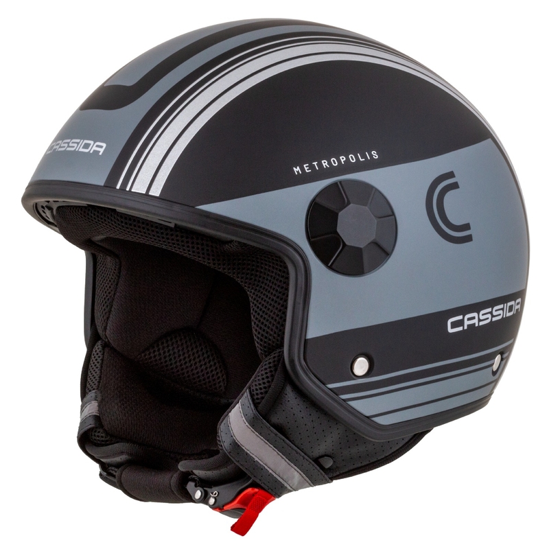 Kask motocyklowy otwarty Cassida Handy Metropolis Vision w kolorze czarno-odblaskowym szarym