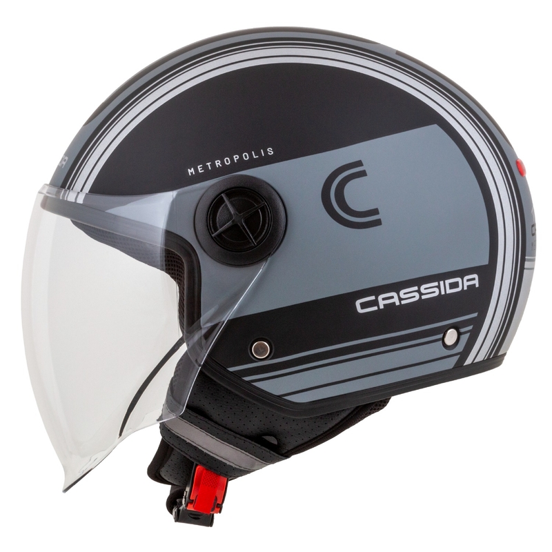 Kask motocyklowy otwarty Cassida Handy Metropolis Vision w kolorze czarno-odblaskowym szarym