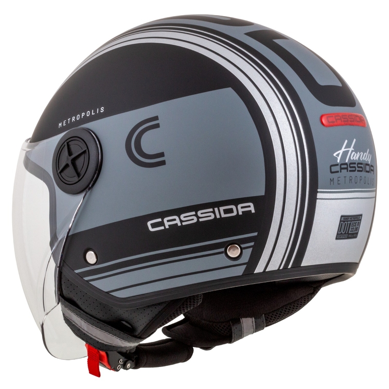 Kask motocyklowy otwarty Cassida Handy Metropolis Vision w kolorze czarno-odblaskowym szarym