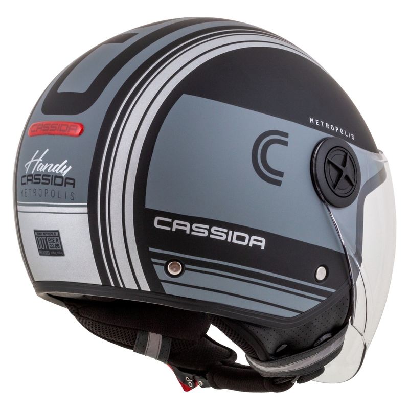Kask motocyklowy otwarty Cassida Handy Metropolis Vision w kolorze czarno-odblaskowym szarym