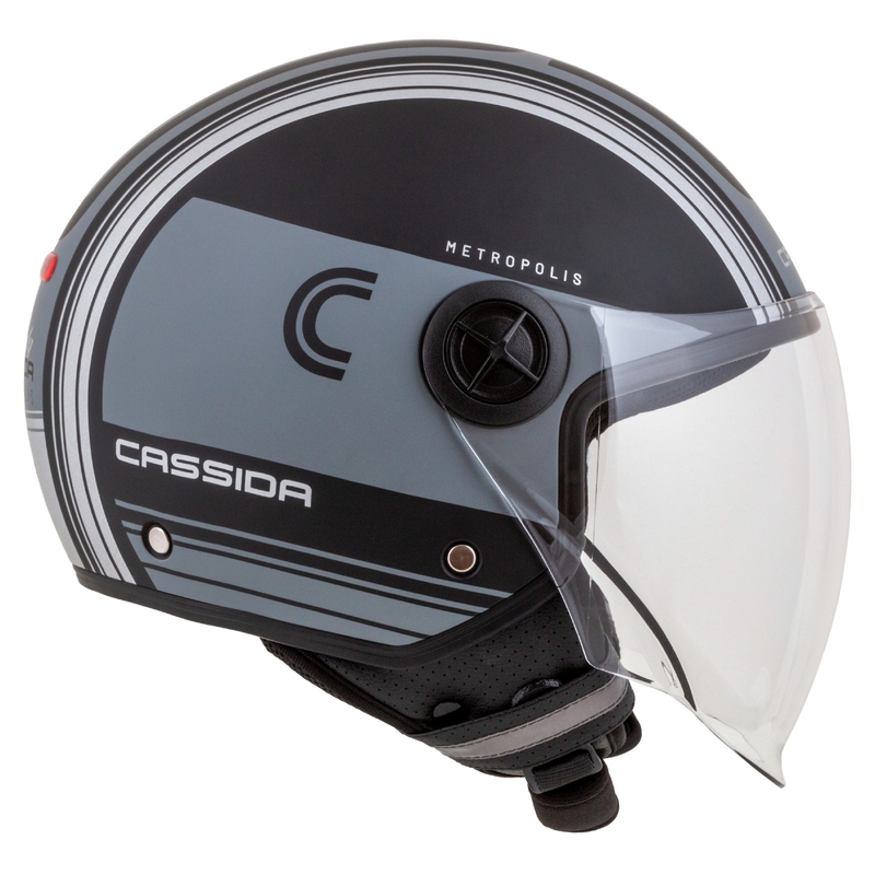Kask motocyklowy otwarty Cassida Handy Metropolis Vision w kolorze czarno-odblaskowym szarym