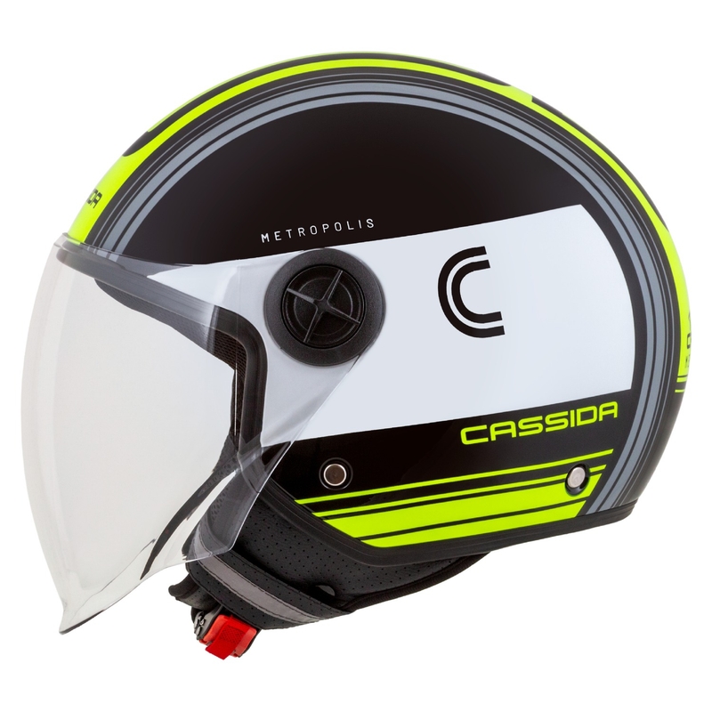 Kask motocyklowy otwarty Cassida Handy Metropolis Black-White-Fluo Yellow-Grey