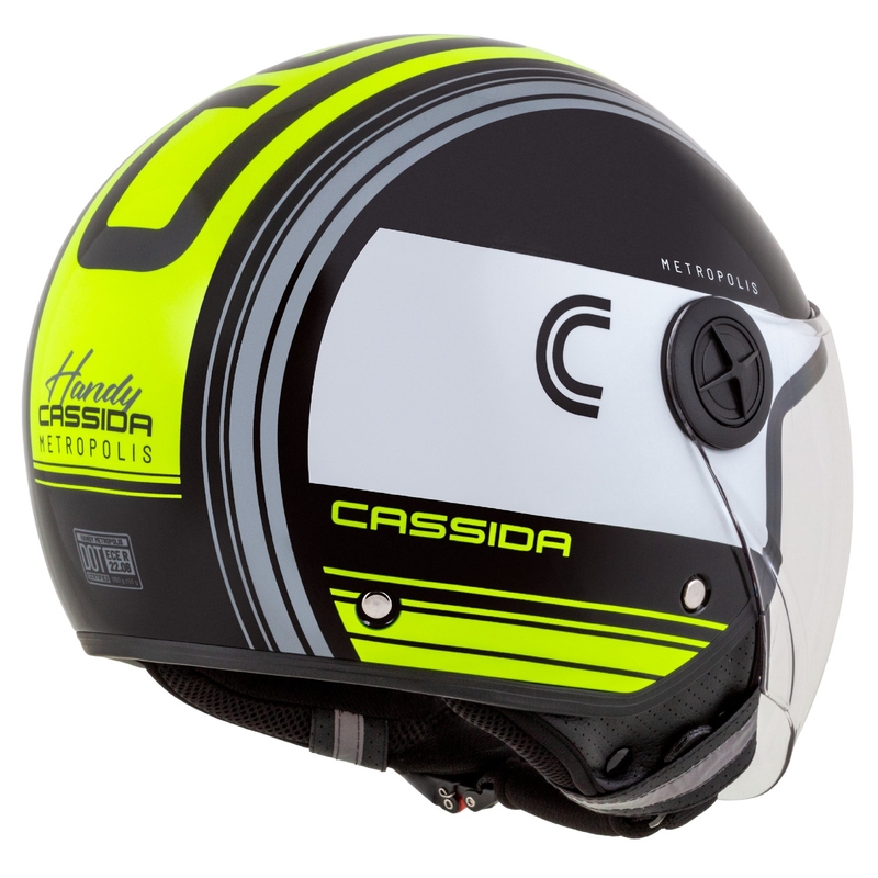 Kask motocyklowy otwarty Cassida Handy Metropolis Black-White-Fluo Yellow-Grey