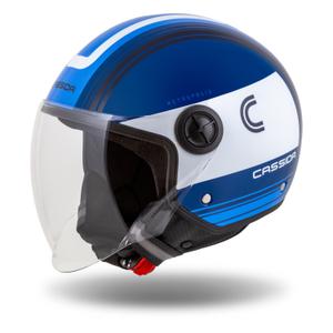 Kask motocyklowy Cassida Handy Metropolis niebiesko-biały otwarty