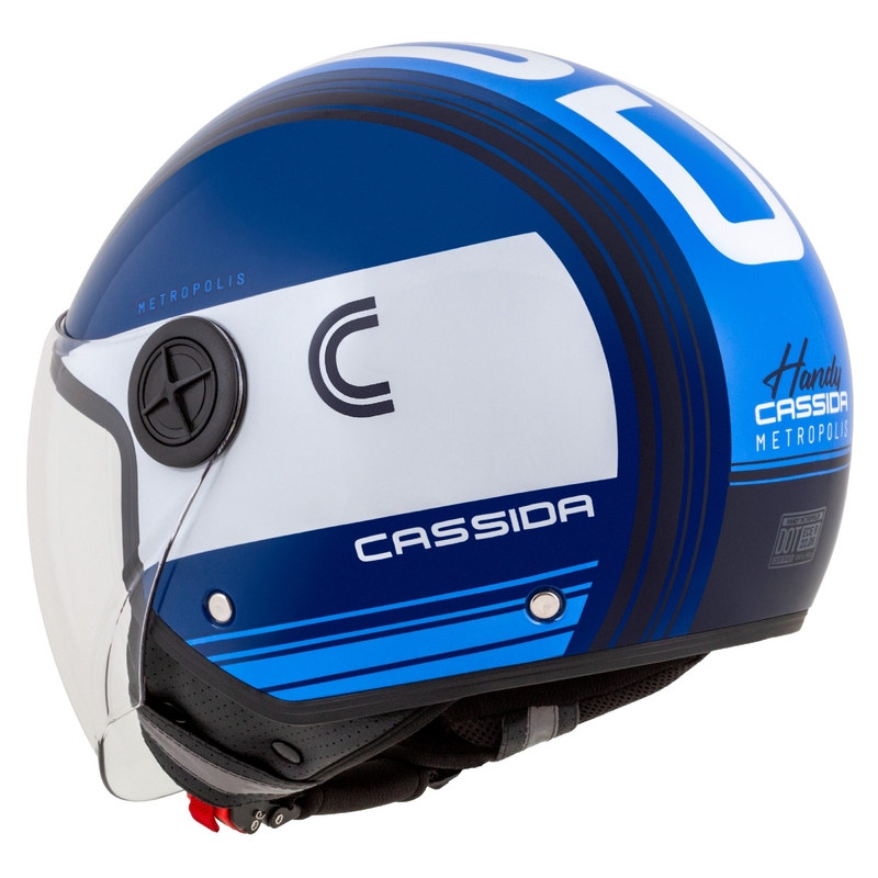 Kask motocyklowy Cassida Handy Metropolis niebiesko-biały otwarty