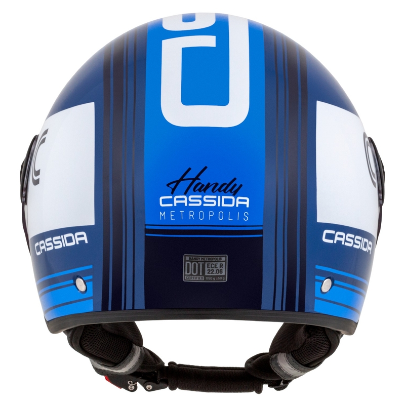 Kask motocyklowy Cassida Handy Metropolis niebiesko-biały otwarty