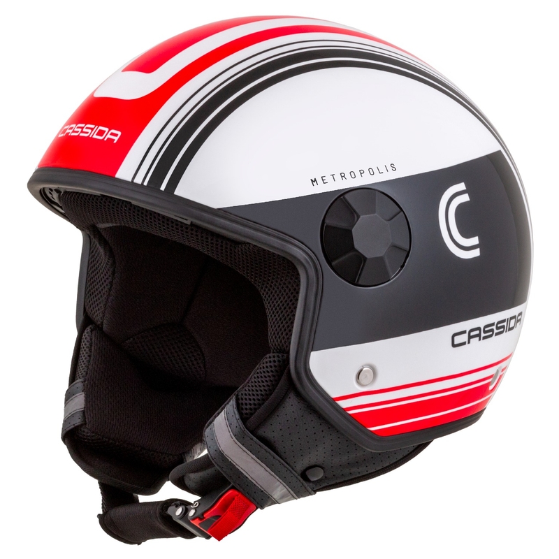 Kask motocyklowy otwarty Cassida Handy Metropolis czarno-biało-czerwony