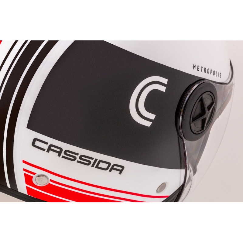 Kask motocyklowy otwarty Cassida Handy Metropolis czarno-biało-czerwony