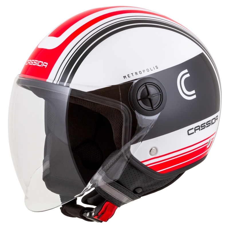 Kask motocyklowy otwarty Cassida Handy Metropolis czarno-biało-czerwony