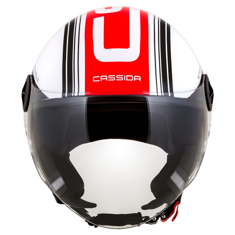 Kask motocyklowy otwarty Cassida Handy Metropolis czarno-biało-czerwony