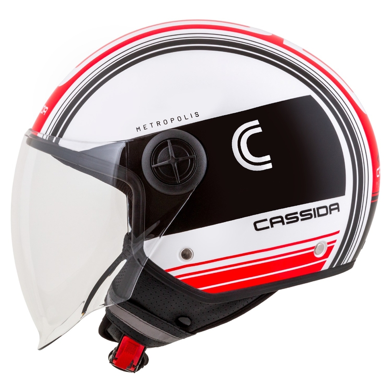 Kask motocyklowy otwarty Cassida Handy Metropolis czarno-biało-czerwony