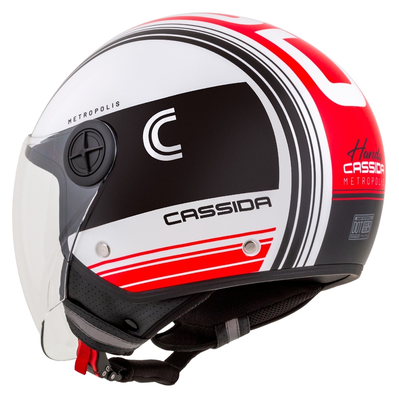 Kask motocyklowy otwarty Cassida Handy Metropolis czarno-biało-czerwony