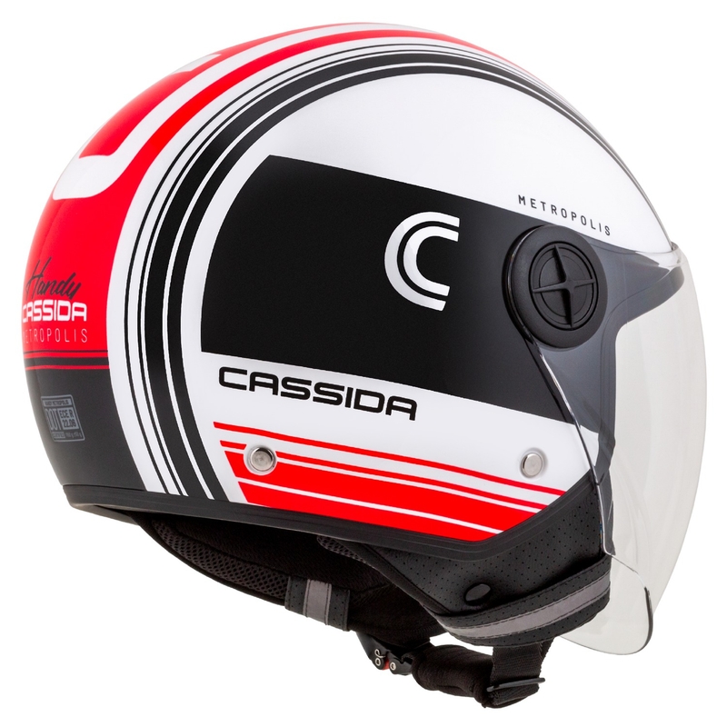 Kask motocyklowy otwarty Cassida Handy Metropolis czarno-biało-czerwony