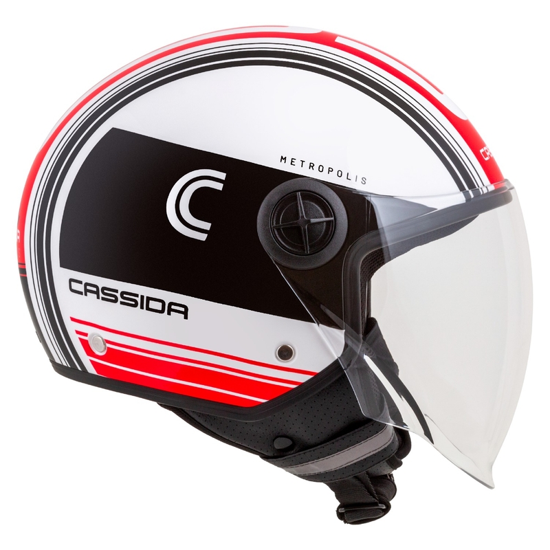 Kask motocyklowy otwarty Cassida Handy Metropolis czarno-biało-czerwony