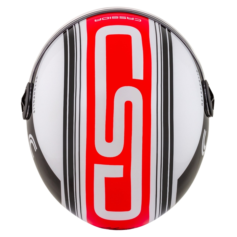 Kask motocyklowy otwarty Cassida Handy Metropolis czarno-biało-czerwony