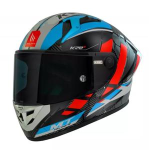Integralny kask motocyklowy MT KRE+ Carbon Longlap czarno-szaro-czerwono-niebieski