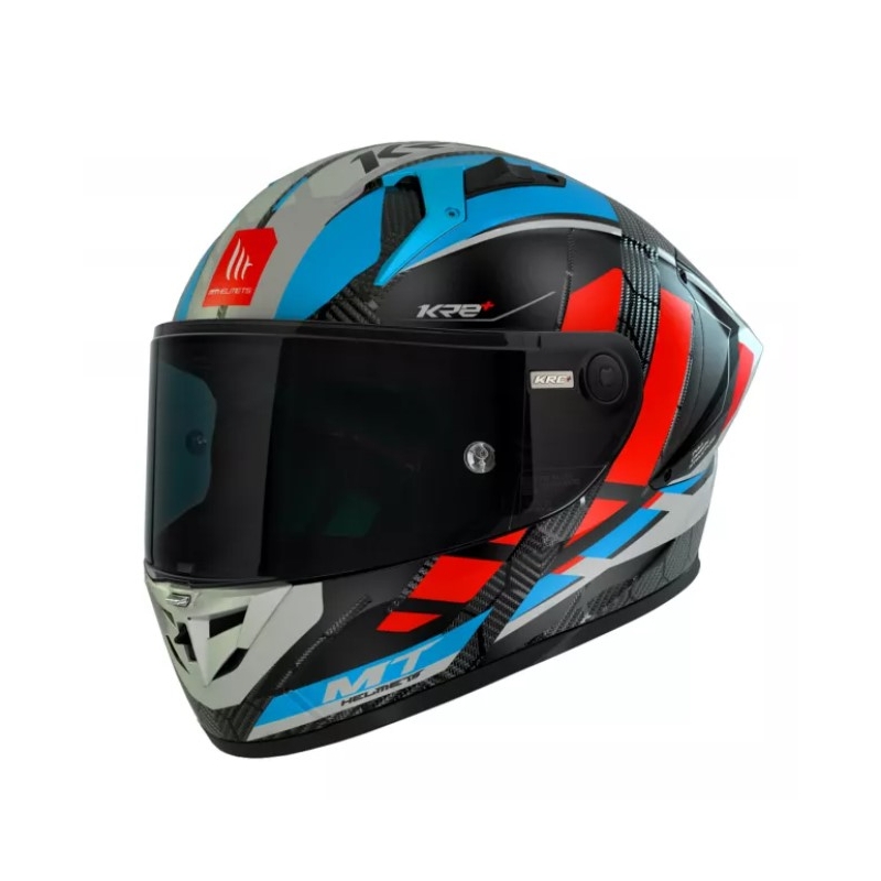 Integralny kask motocyklowy MT KRE+ Carbon Longlap czarno-szaro-czerwono-niebieski