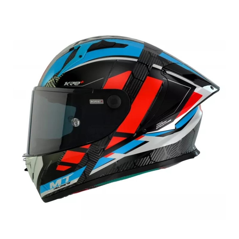 Integralny kask motocyklowy MT KRE+ Carbon Longlap czarno-szaro-czerwono-niebieski