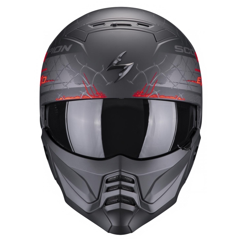 Otwarty hełm z maską motocyklowy Scorpion EXO-COMBAT II Xenon czarno-czerwony mat