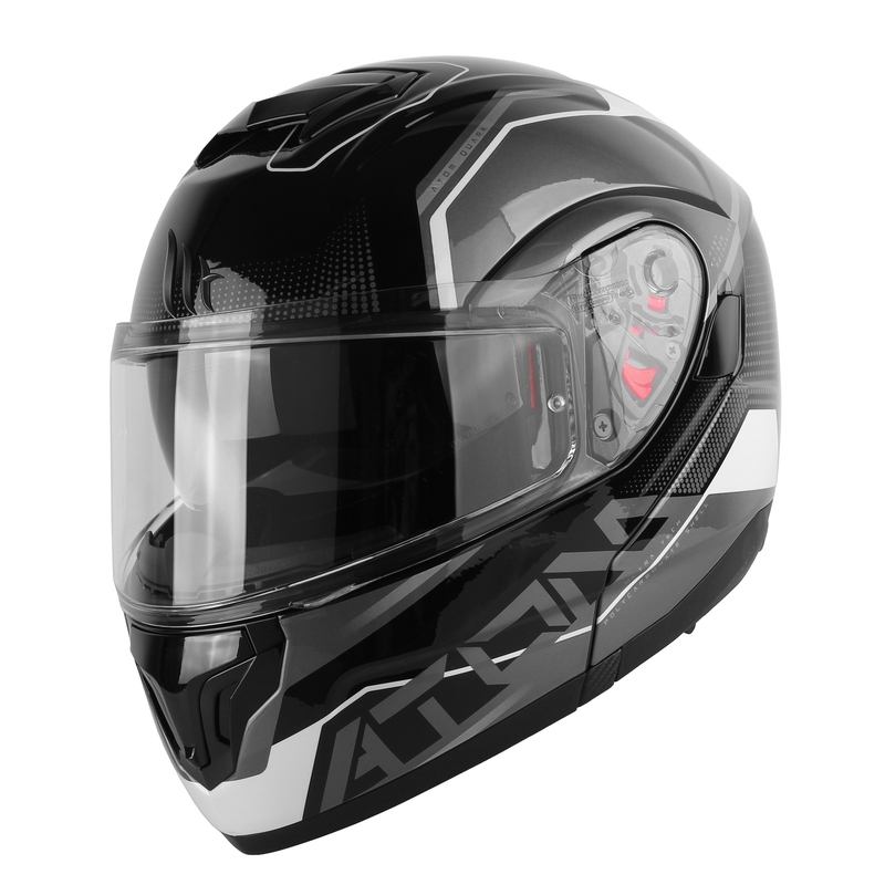 Szczękowy kask motocyklowy MT Atom SV Quark czarno-szaro-biały błyszczący wyprzedaż