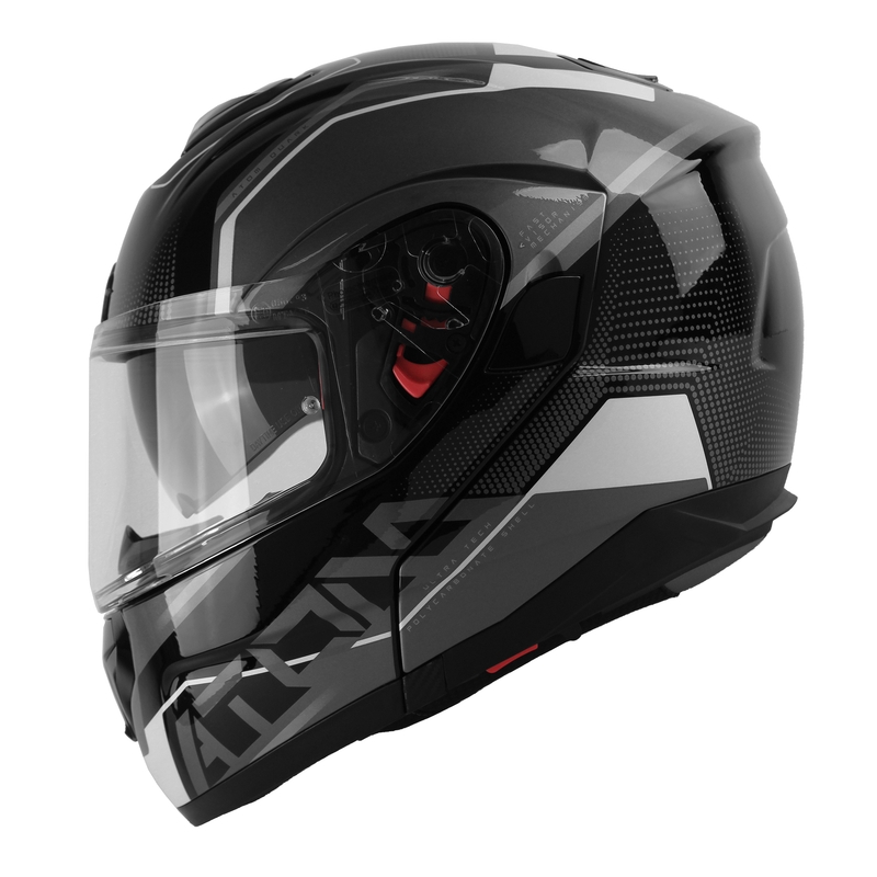 Szczękowy kask motocyklowy MT Atom SV Quark czarno-szaro-biały błyszczący wyprzedaż