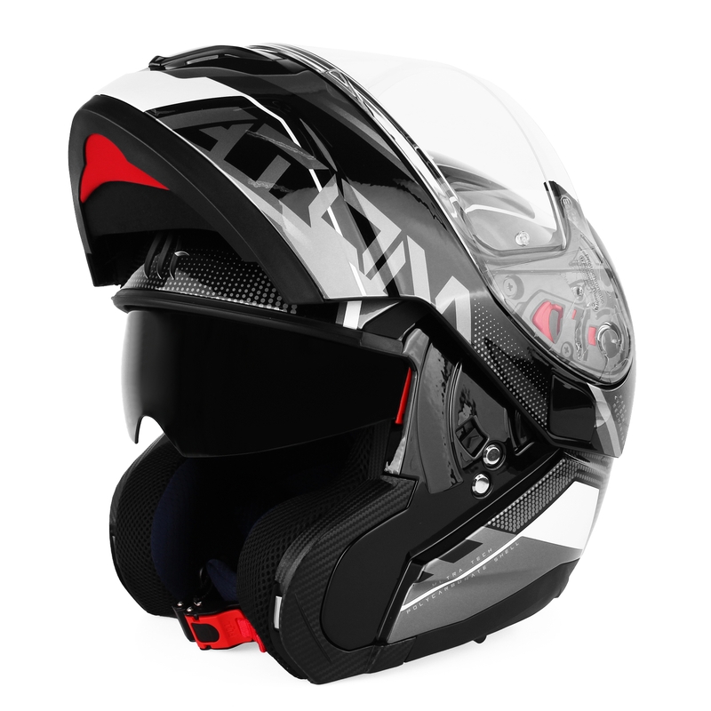 Szczękowy kask motocyklowy MT Atom SV Quark czarno-szaro-biały błyszczący wyprzedaż