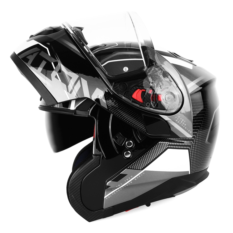 Szczękowy kask motocyklowy MT Atom SV Quark czarno-szaro-biały błyszczący wyprzedaż