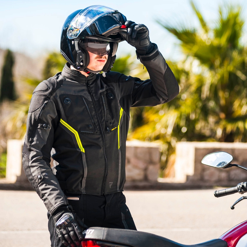 Kurtka motocyklowa Rebelhorn Borg czarno-ciemno szaro-fluo żółta