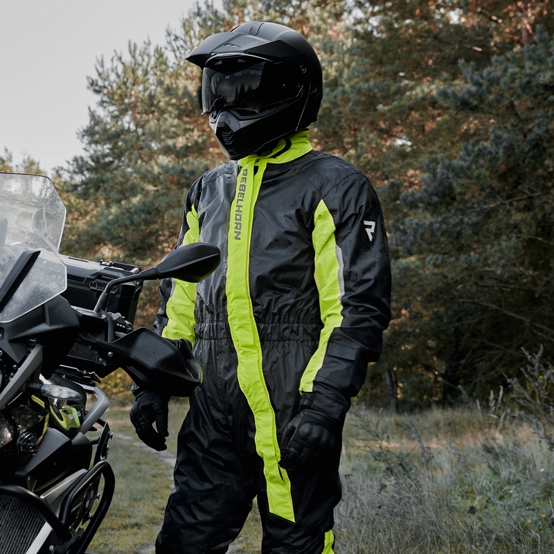 Kombinezon przeciwdeszczowy Rebelhorn Travel czarno - fluo żółty