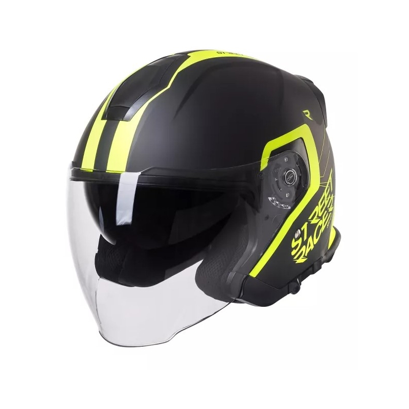 Otwarty kask motocyklowy Street Racer SR 01 czarno-fluo żółty - II. jakość