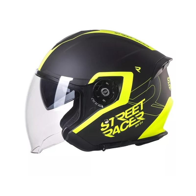 Otwarty kask motocyklowy Street Racer SR 01 czarno-fluo żółty - II. jakość