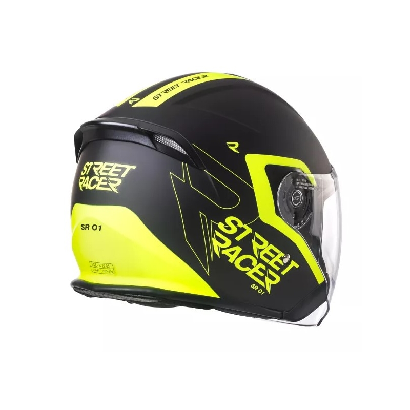 Otwarty kask motocyklowy Street Racer SR 01 czarno-fluo żółty - II. jakość