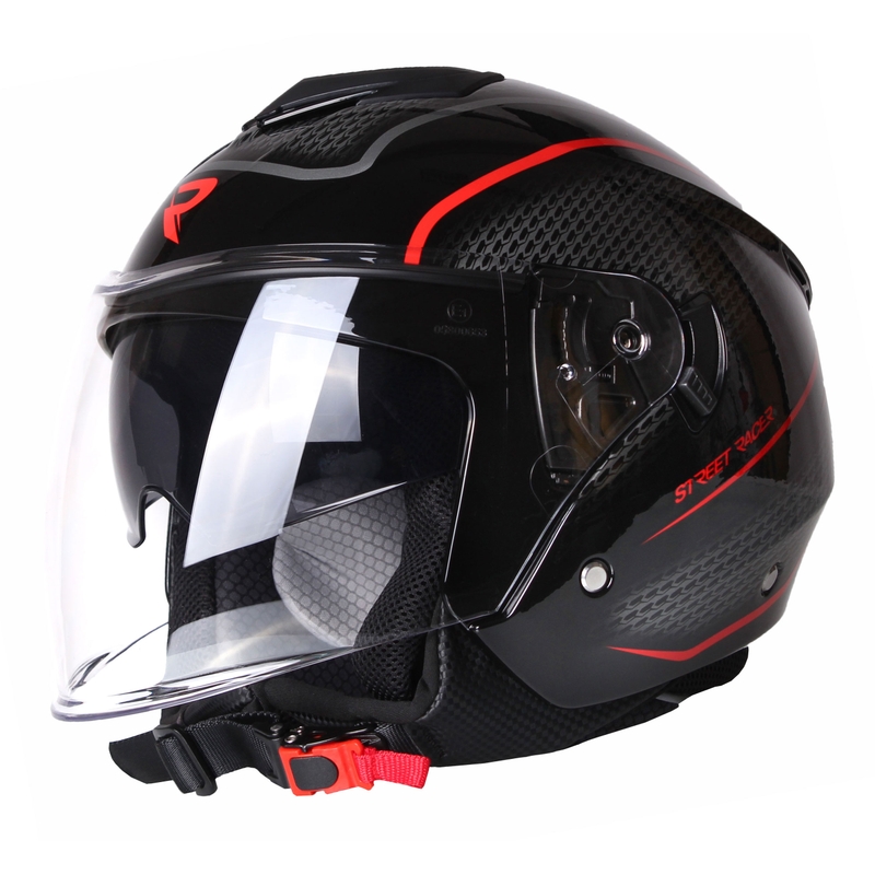 Kask motocyklowy otwarty Street Racer Pilot czarno-czerwony - II. jakość