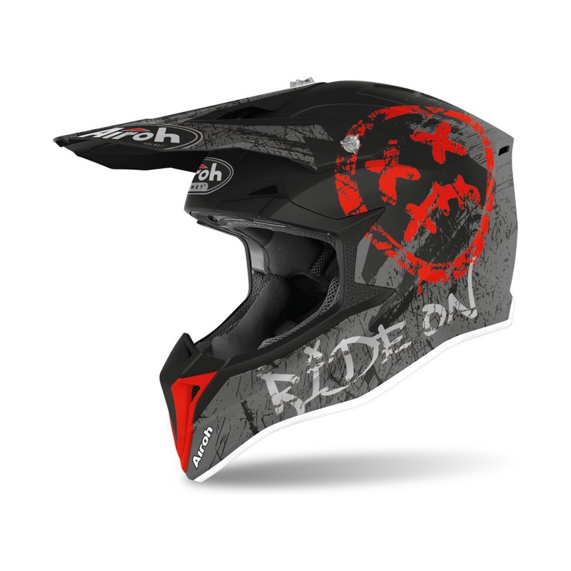 Dziecięcy kask motocrossowy Airoh Wraap Youth Smile czarno-szaro-czerwony