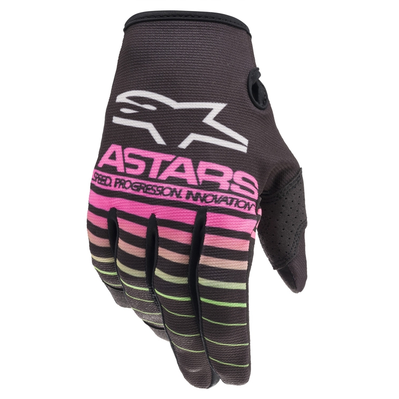 Dziecięce rękawice motocrossowe Alpinestars Radar czarno-zielono-fluoróżowe