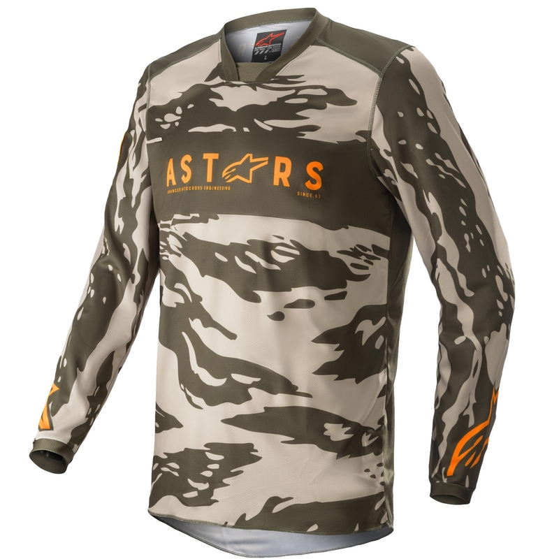 Dziecięca koszulka motocrossowa Alpinestars Racer Tactical camo zielono-beżowo-pomarańczowa