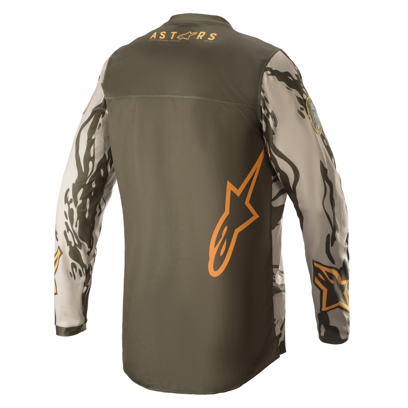 Dziecięca koszulka motocrossowa Alpinestars Racer Tactical camo zielono-beżowo-pomarańczowa