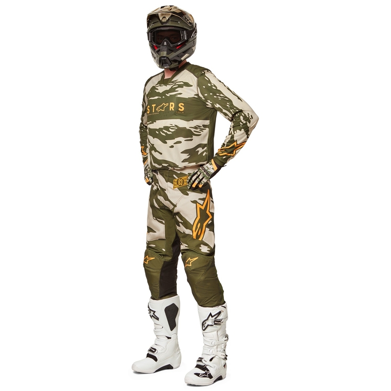 Dziecięca koszulka motocrossowa Alpinestars Racer Tactical camo zielono-beżowo-pomarańczowa