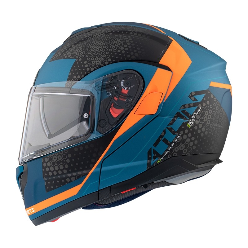 Kask motocyklowy MT Atom SV Adventure B7 czarno-niebiesko-pomarańczowy tip-up wyprzedaż