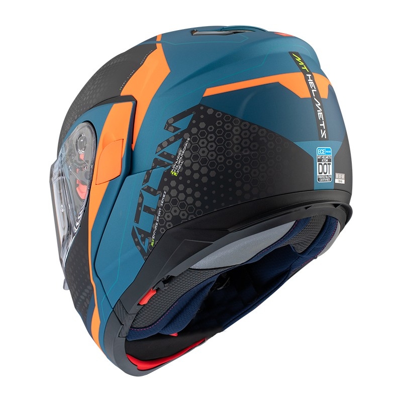 Kask motocyklowy MT Atom SV Adventure B7 czarno-niebiesko-pomarańczowy tip-up wyprzedaż