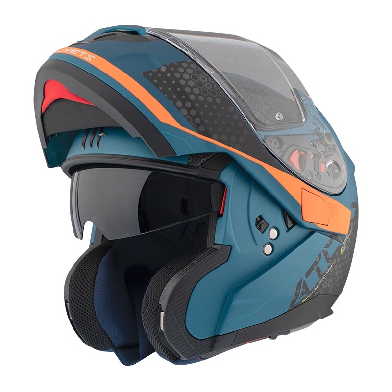 Kask motocyklowy MT Atom SV Adventure B7 czarno-niebiesko-pomarańczowy tip-up wyprzedaż
