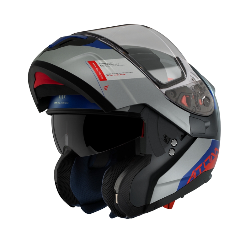 Kask Motocyklowy MT Atom SV Gorex C12 Flip Up Czarno-Szary-Niebiesko-Czerwony Wyprzedaż