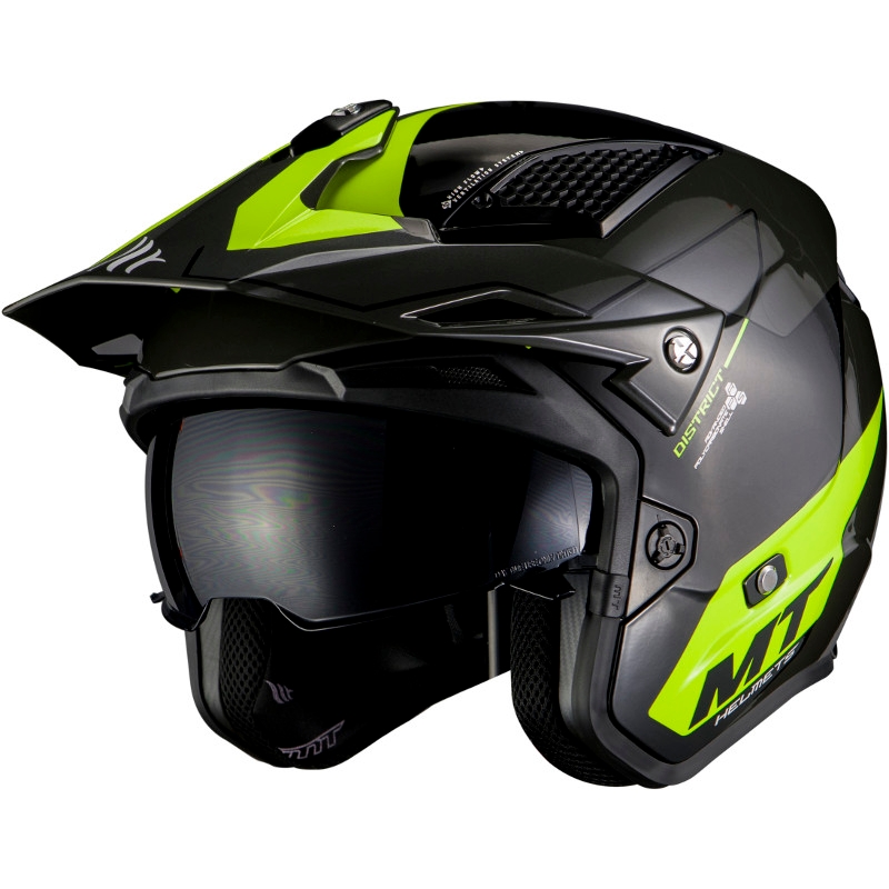 Otwarty kask motocyklowy MT District SV Summit E3 black-fluo green