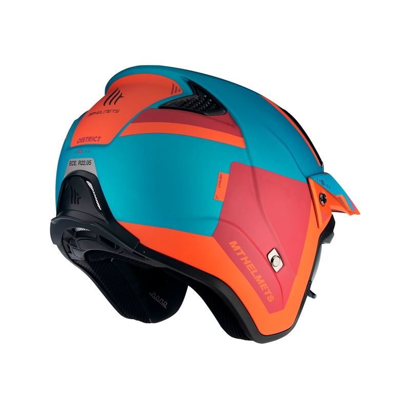 MT District SV Analog D24 otwarty kask motocyklowy trialowy czerwono-niebiesko-pomarańczowy