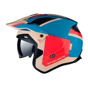 Otwarty kask motocyklowy MT District SV Analog D7 czerwono-niebiesko-beżowy