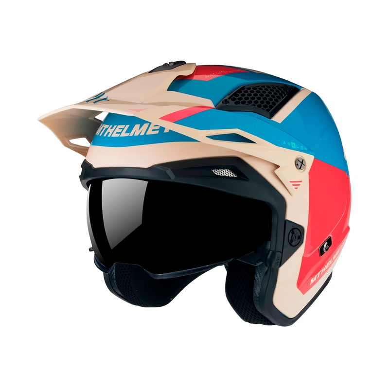 Otwarty kask motocyklowy MT District SV Analog D7 czerwono-niebiesko-beżowy